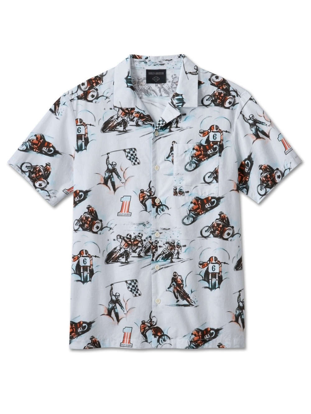 Harley-Davidson Men's Twisty Aloha Print  Button-Up Camp Short Sleeve Shirt